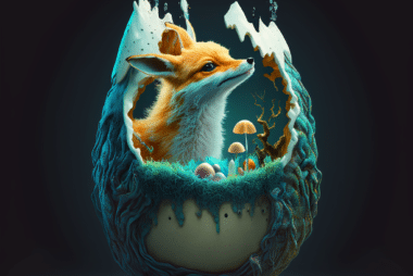 fancy cute fox hatching from magical egg