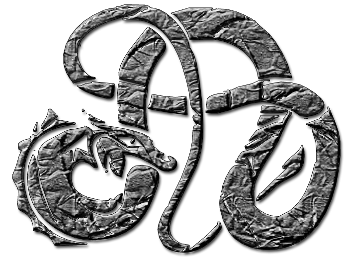 Decorative gray, cracked-stone monogram of intertwined letters on a black background.