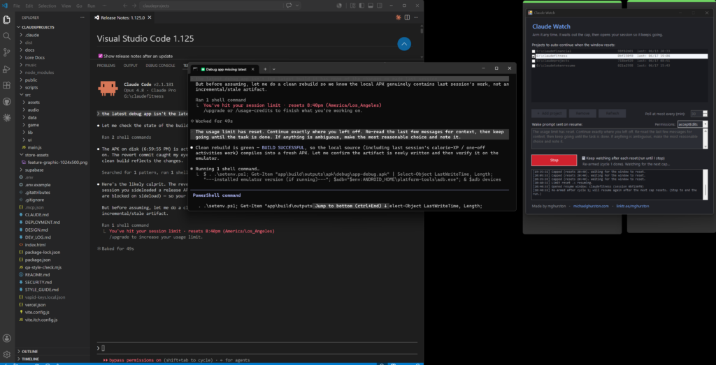 Screenshot of Claude Watch in action